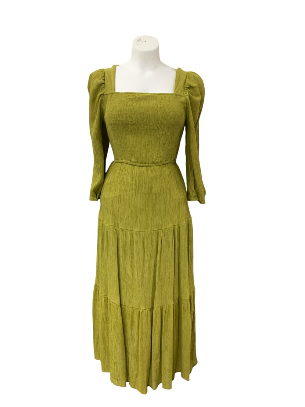 Moon River Olive Green Square-Neck Long Sleeve Maxi Dress Size M